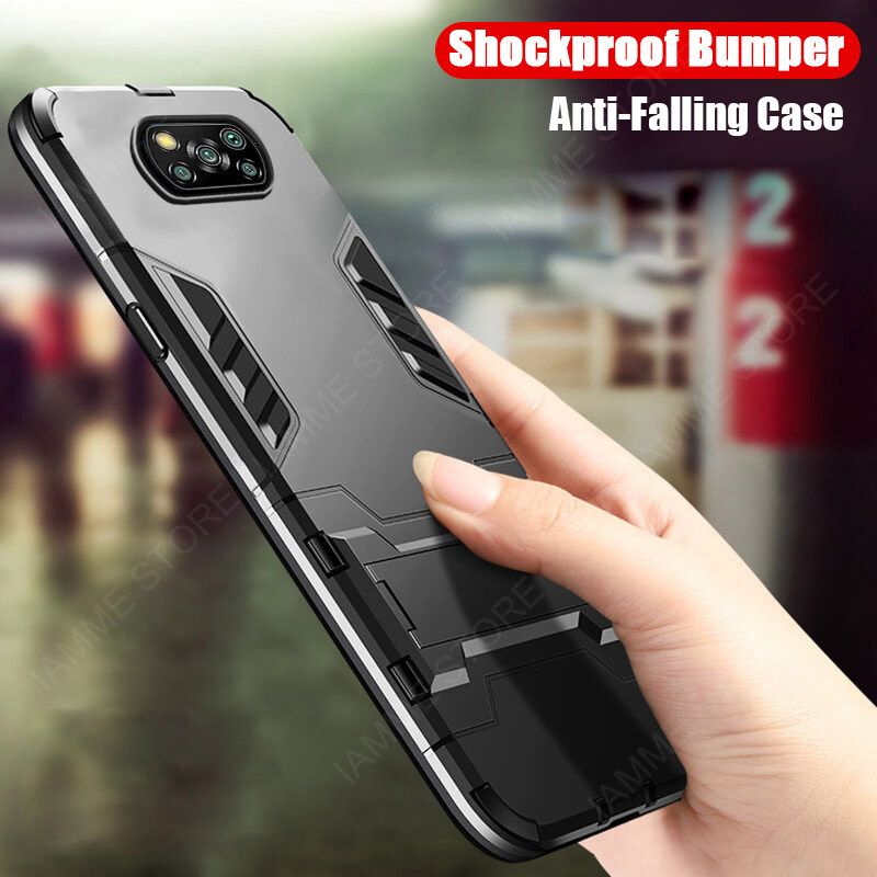 For Xiaomi POCO X3 Pro / Xiaomi POCO X3 NFC Cover Shockproof Hybrid Armor Stand Holder Design Phone Case Hard Plastic Soft TPU Silicone Bumper Protective Back Cover