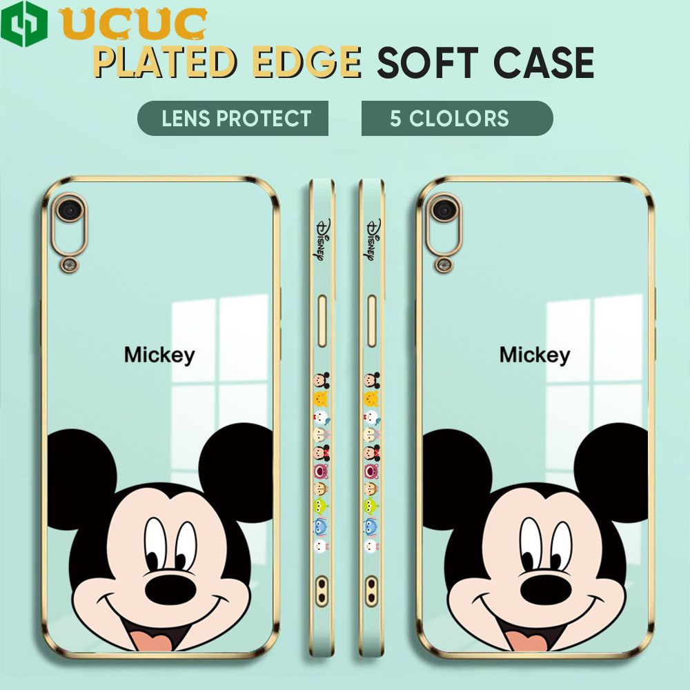 UCUC for Honor Y6 Pro 2019 / 8A Back Cover + Free Lanyard Cute Mouse Luxury 6D Plating Case Side Pattern Soft Silicone Square Phone Cases