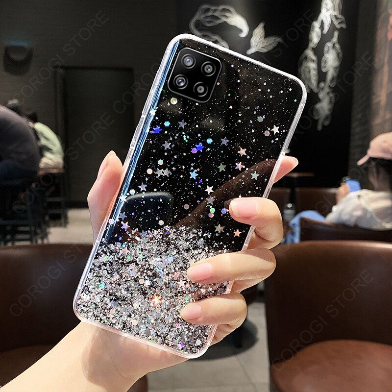 For Samsung Galaxy A22 Cover Fashion Shiny Glitter Starry Space Girls Slim Phone Case Clear Soft TPU Silicone Bumper Shockproof Protective Back Cover