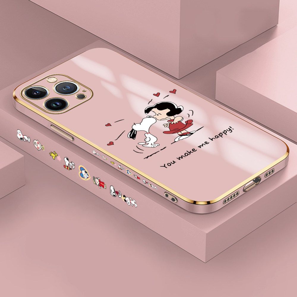 Jizetin (Free Lanyard) iPhone 13 Pro Max Case Cute Puppy Little Girl Luxury 6D Plating Soft Casing Silicone Ultra Thin Phone Cover