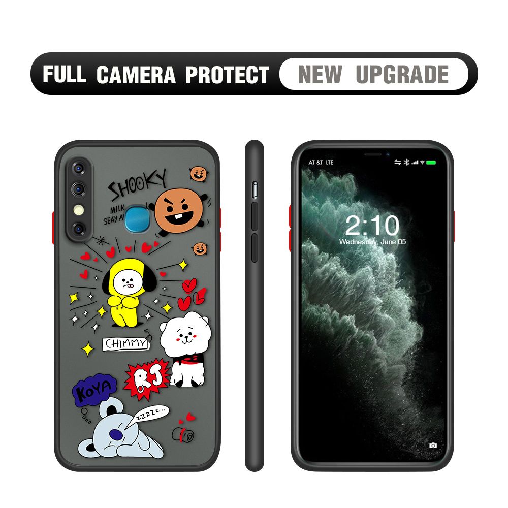 Hontinga for Infinix Hot 8 Case Cute Cartoon Animals Camera Shockproof Protection Casing Edge Frosted Transparent Phone Cover