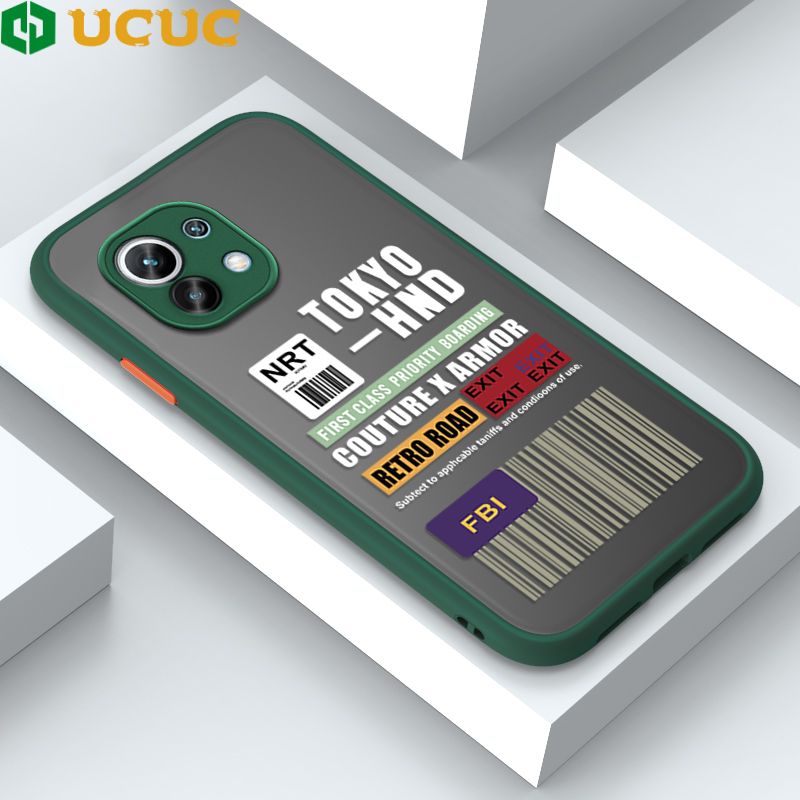 UCUC for Xiaomi 11 Back Cover FBI Sticker Frosted Transparent Hard Phone Case Thin Shockproof Full Cover Camera Protect Case