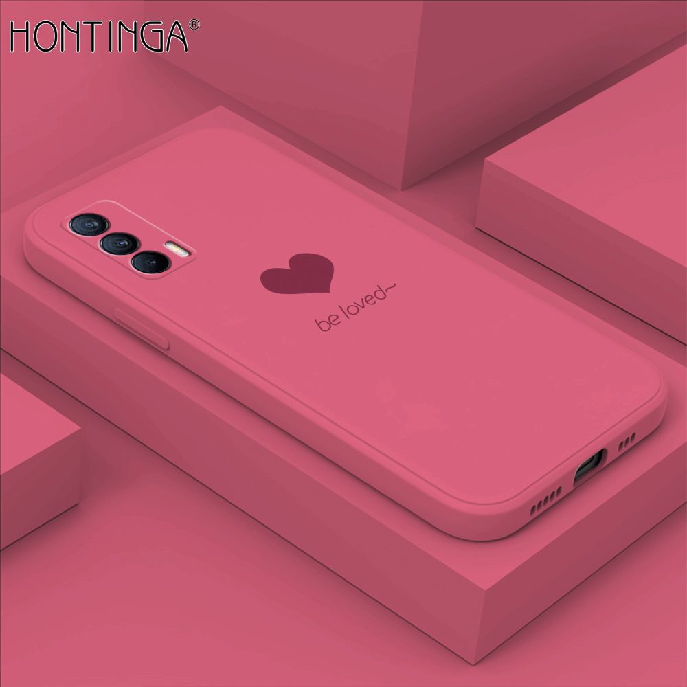 Hontinga for Realme V15 5G Case Simple Lover Heart Pattern Back Cover Soft Square Edge Liquid Silicone Phone Cases