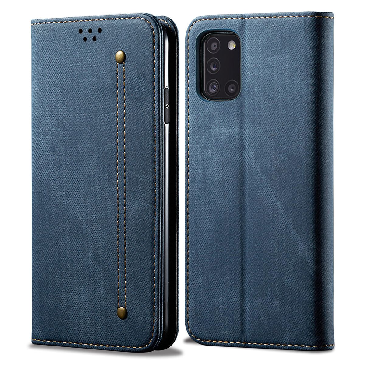 For Samsung Galaxy A31 Retro Denim Leather Flip Wallet Stand Case Cover Retro Denim Leather Flip Wallet Stand Case Cover
