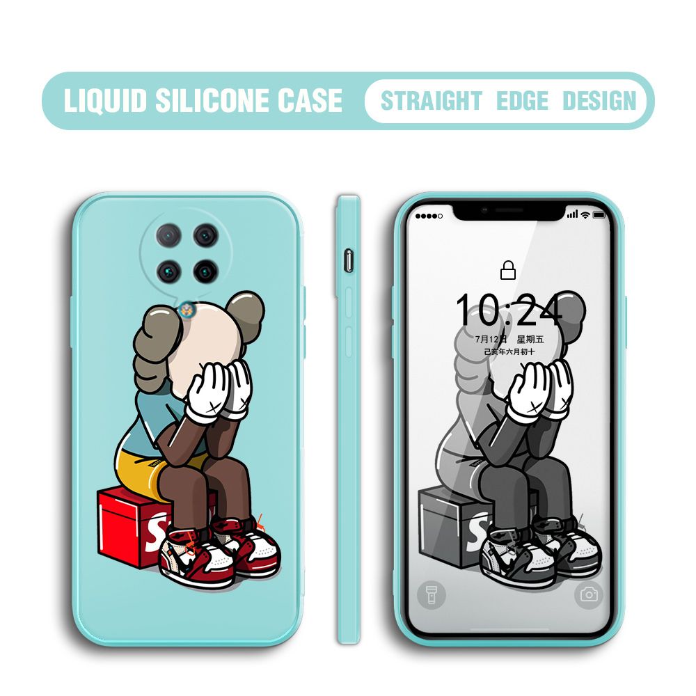 BILI for Redmi K30 Pro / K30 Pro ZooM / Poco F2 Pro / Pocophone F2 Pro Back Cover Lonely Cry bear Multicolor Liquid Silicone Phone Case Soft Square Lens Protection Phone Cases