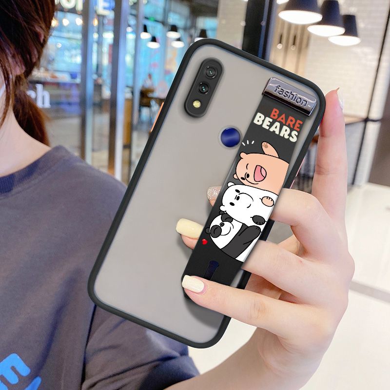UCUC for Xiaomi Redmi 7 Wrist Strap Case Cute Cartoon Three Little Bears Wristband Printing Cover Shockproof Frosted Phone Case