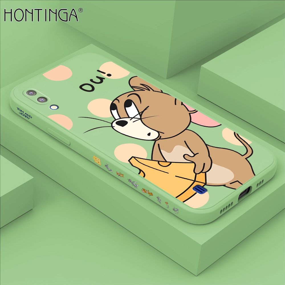 Hontinga for Samsung Galaxy M10 Back Cover Cute Cartoon Side Design Case Square Edge Liquid Silicone Phone Case