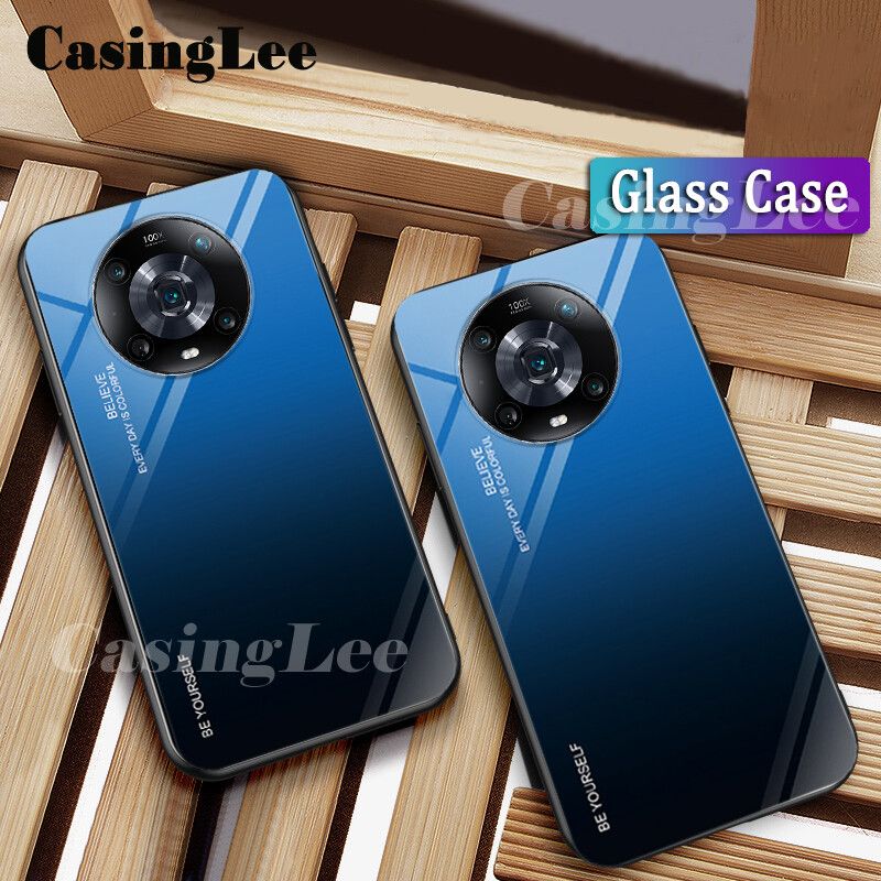 Casinglee For Honor Magic 4 Pro case Gradient Tempered Glass Protector Back cover for Honor Magic4 Pro Phone Cases For girls and Boys
