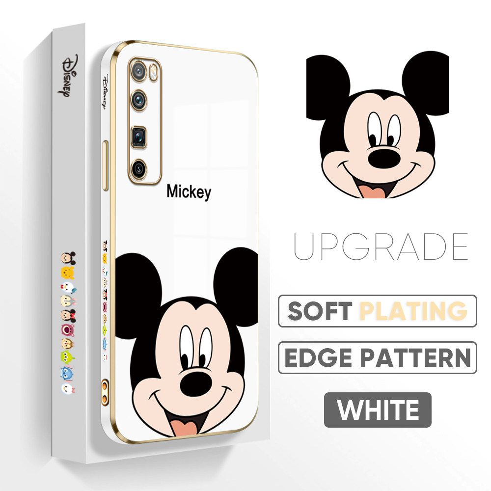 Jizetin (Free Lanyard) Huawei Nova 7 Pro Luxury 6D Plating Soft Casing Silicone Square Frame Phone Case Shiny Bling Back Cover Cartoon Big Head Mouse New design Side Drawing Case