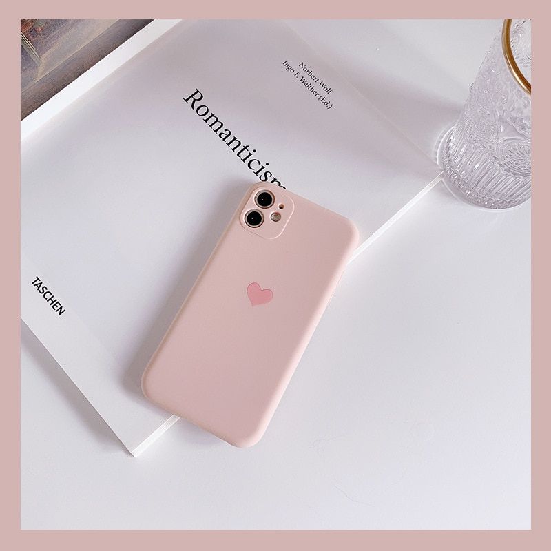 Korean Solid Candy Color Love Heart Phone Case For iPhone 12 Mini 11 Pro Max XR XsMax 13 7 8Puls Cases Soft Silicone Cover Funda