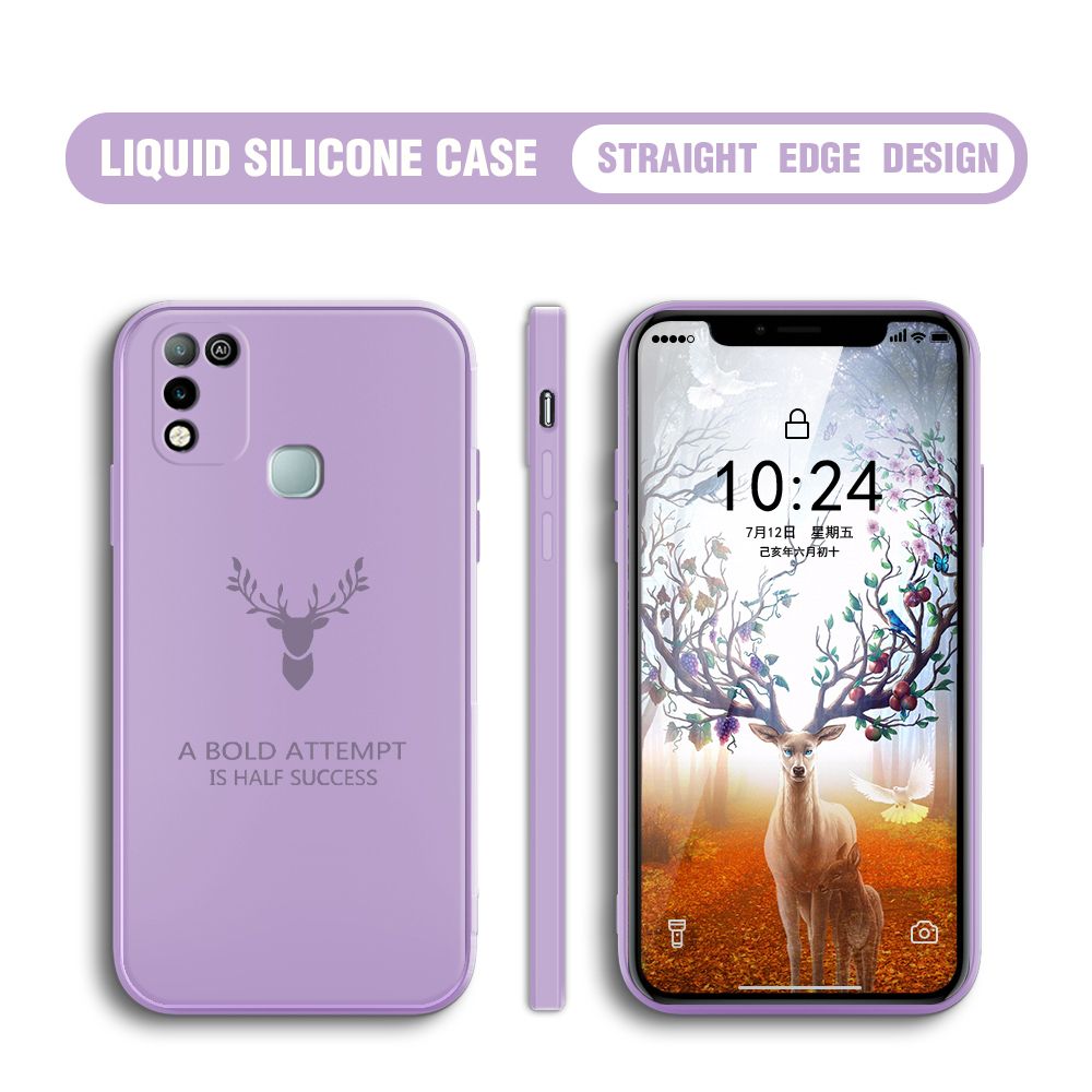 Hontinga for Infinix Hot 10 Play Case Soft Silicone Square ELK Deer Reindeer Phone Cases Full Cover Camera Shockproof Protection Rubber Case
