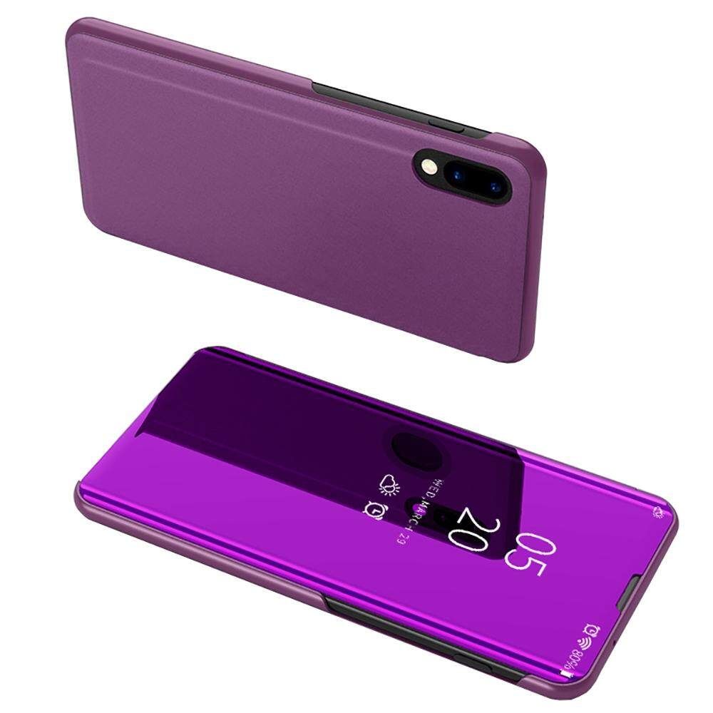 For Samsung Galaxy M10 Mirror Plating Hard PC -PU Leather Translucent Standing View Case Cover