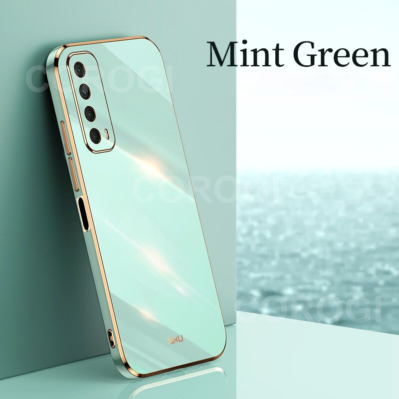 For Huawei Y7A Cover Fashion Shiny Plating Square Bumper Slim Phone Case Soft TPU Silicone Shockproof Protective Back Cover