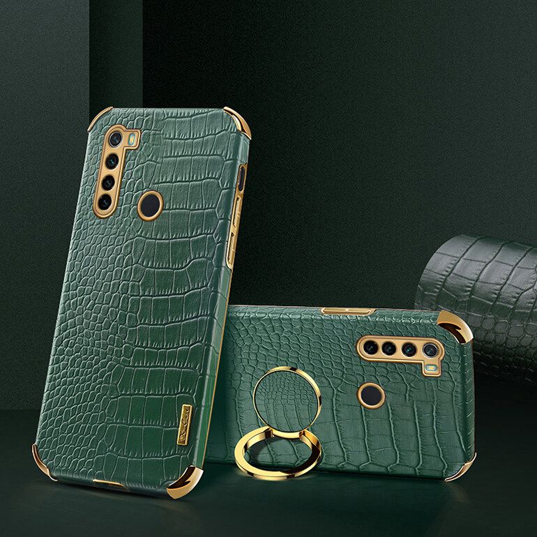 Luxury Plated Crocodile Pattern Leather Holder Phone Case For Xiaomi Redmi Note 8 Magentic Car Ring Stand Cover