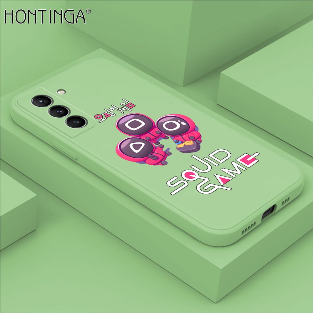 Hontinga for Samsung Galaxy S21 Plus 5G Case Cute Cartoon Cute Squid Character Phone Cover Square Liquid Silicone Shockproof Phone Protective Case