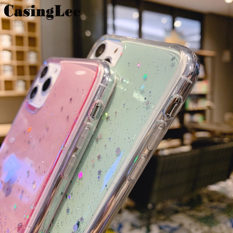 Casinglee For Galaxy S20 FE case Full Stars Moon Glitter Bling Sequins Cases for Samsung Galaxy S20 FE Fan Edition Phone Cover Starry Sky Transparent Soft Back Cover