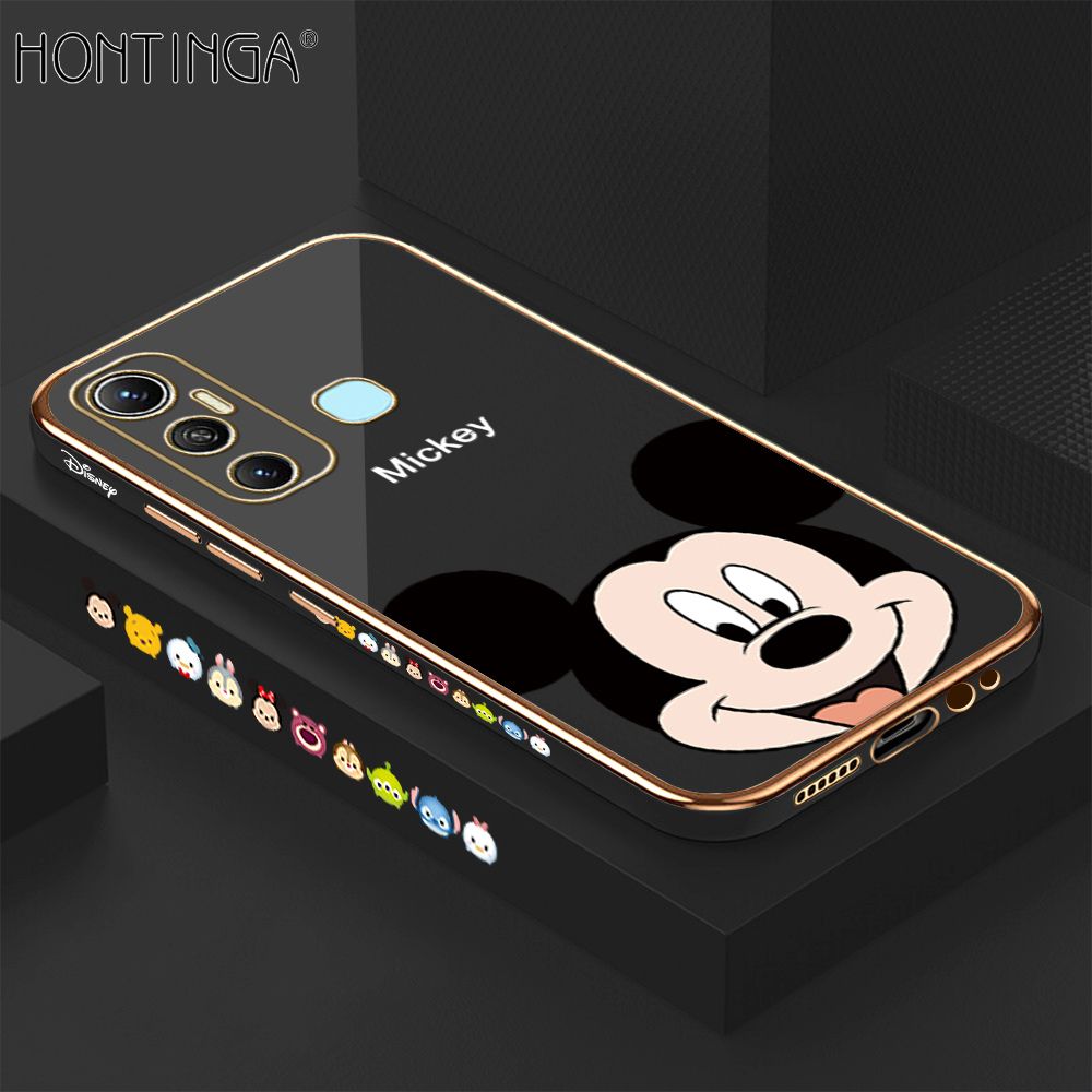 Hontinga for Infinix Hot 11 Back Cover + Free Lanyard Luxury 6D Plating Cartoon Cute Mouse Side Pattern Case Soft Silicone Square Phone Cases