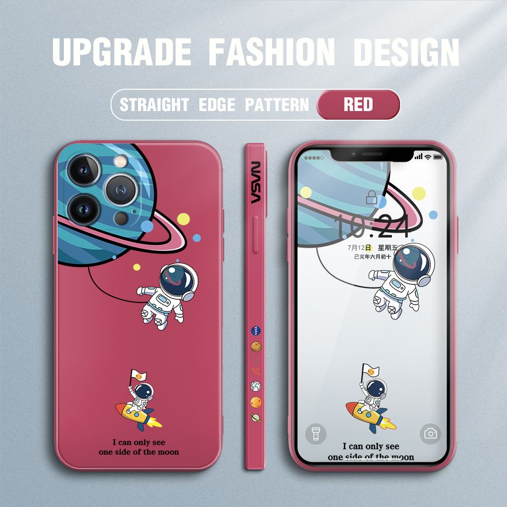 FHKL for iPhone 13 Pro Back Cover Cartoon Astronaut Side design Soft Case Multicolor Liquid Silicone Phone Cases