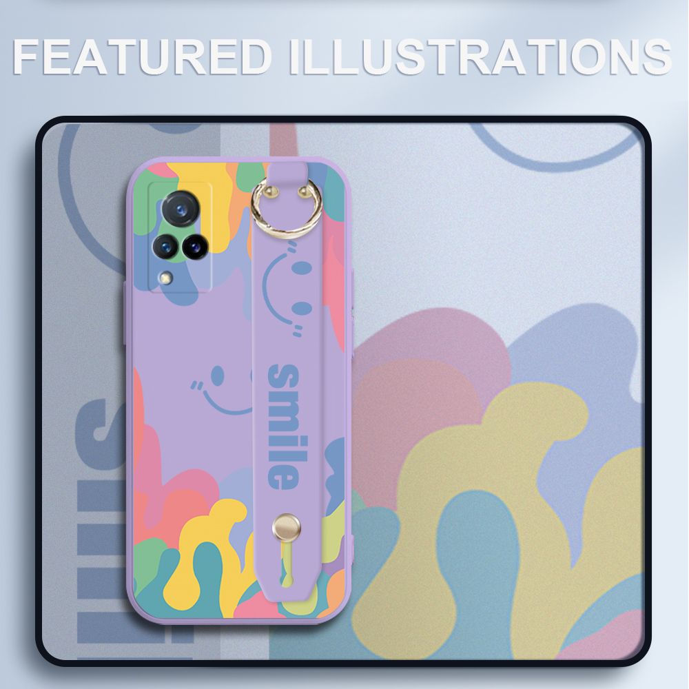 UCUC for Vivo V21 Wrist Strap Case INS Style Soft Candy Color Splash Ink Cover Ultra Thin Anti Fall Liquid Silicone Phone Case