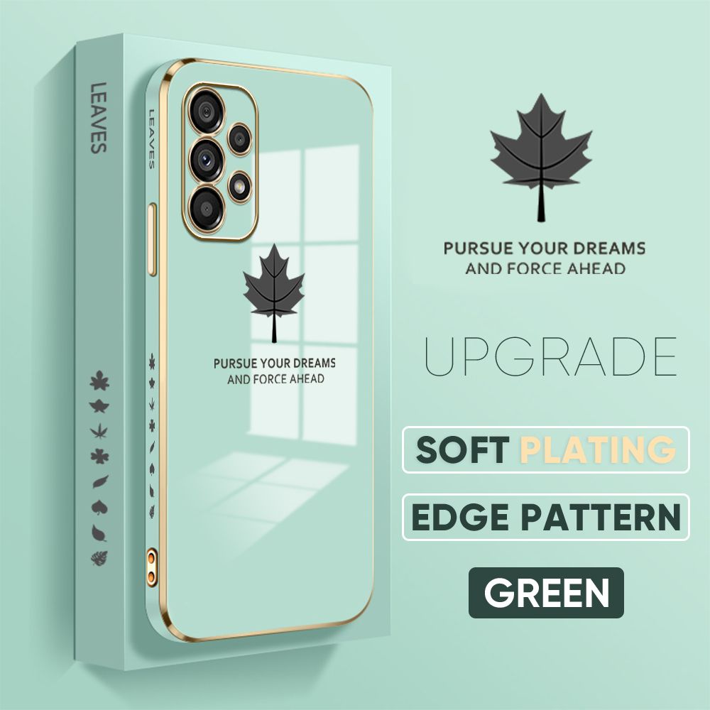 Jizetin (Free Lanyard) Samsung Galaxy A53 5G Back Cover Maple Leaf Luxury 6D Plating Case Side Pattern Soft Silicone Square Phone Cases