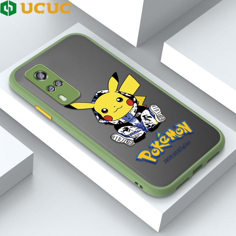 UCUC for Vivo Y51 2020 / Y53S 4G / Y31 2021 / Y51A 2021 Back Cover Wrapped Pikachu Frosted Transparent Hard Phone Case Thin Shockproof Full Cover Camera Protect Case