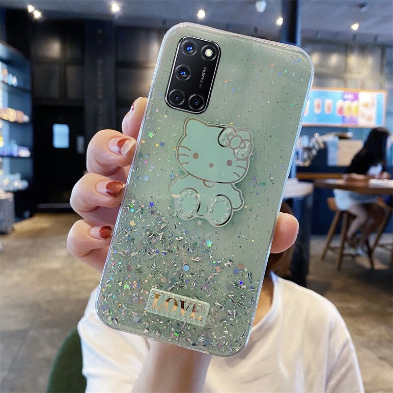 Phone case OPPO A52 Shiny Ring Case Glitter Soft Transparent Hello Kitty Cases For OPPO A52 Back Cover Stars Moon Girls
