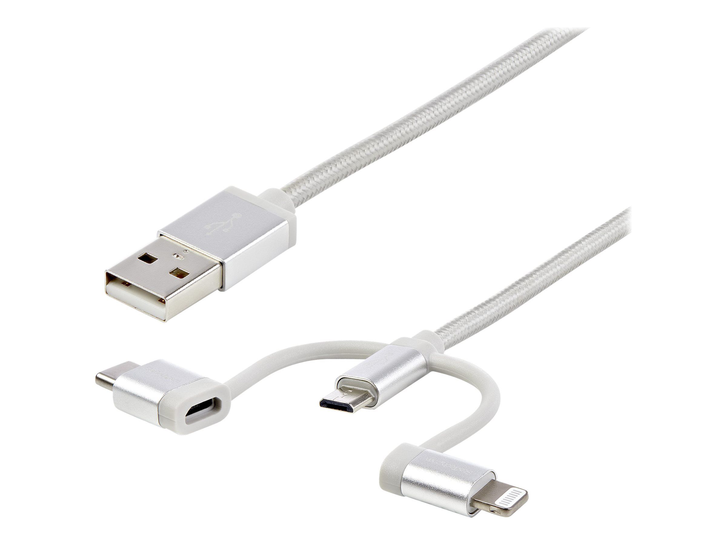 Powerup stay charged 3 in 1 Short Multiple USB Mini Cable  USB to Lightning/Type C/Micro