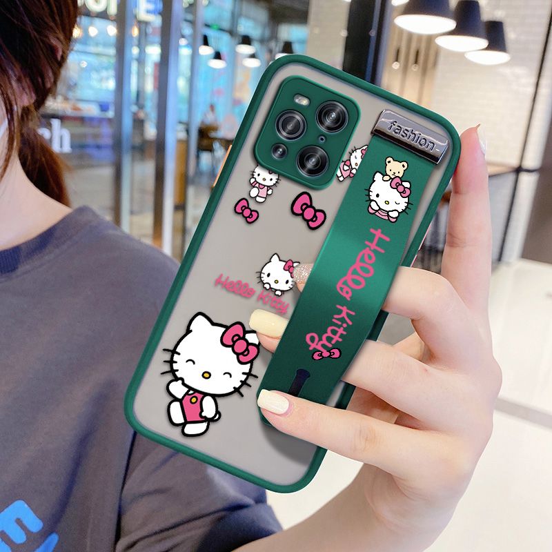 UCUC for OPPO Find X3 5G Wrist Strap Case Lovely KT Cat Wristband Printing Cover Shockproof Ultra Thin Phone Case