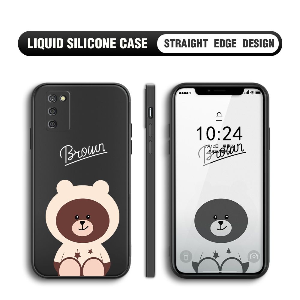 BILI for Samsung Galaxy Galaxy A02S / M02S Back Cover Brown Bear Multicolor Liquid Silicone Phone Case Soft Square Lens Protection Phone Cases