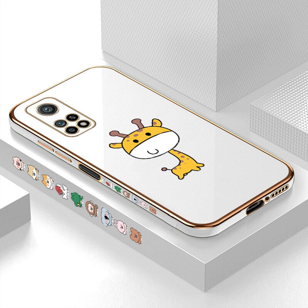 Luxury 6D Plating Case for Xiaomi 10T Pro Color Cute Giraffe Side Pattern Back Cover Soft Silicone Square Frame Shiny Bling Phone Cases + Free Lanyard