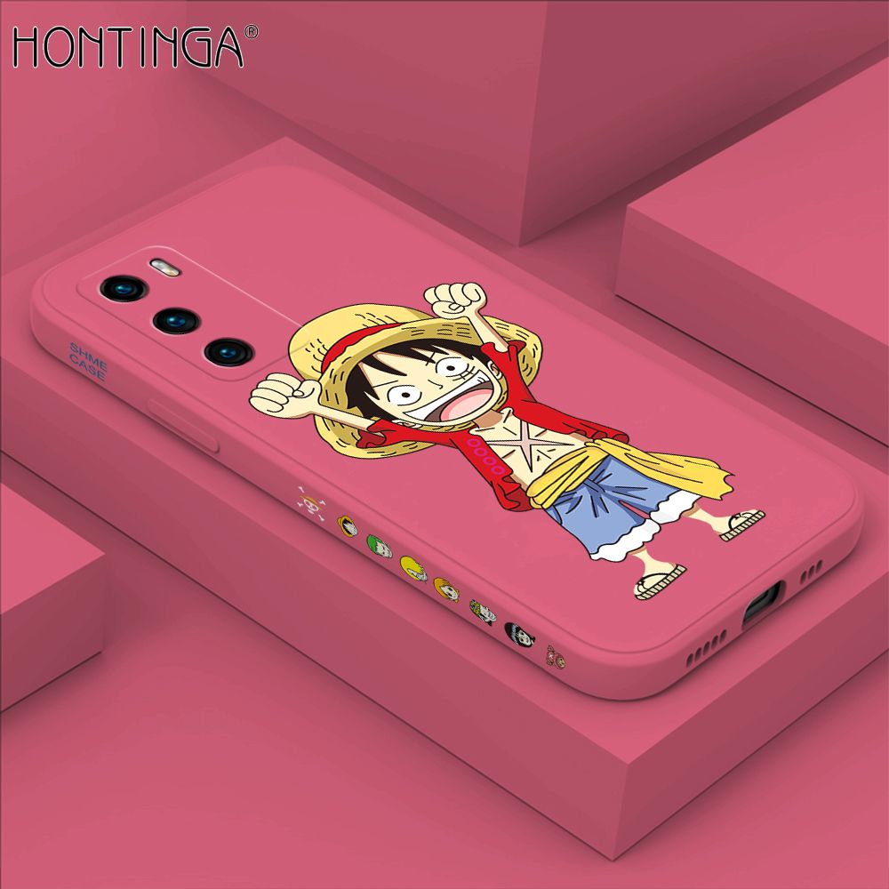 Hontinga for Huawei P40 Case Side Design Anime Cartoon Luffy Back Cover Soft Square Edge Pattern Liquid Silicone Trend Phone Cases