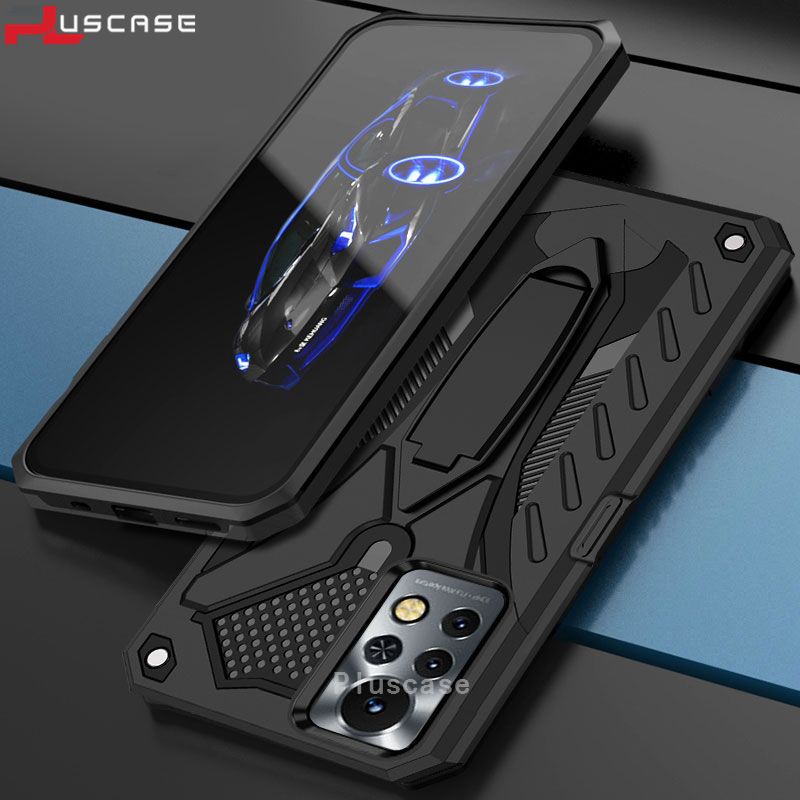 PlusCase for Infinix Note 11 Pro Shockproof Invisible Foldable Hard Stand Phone Back Cover
