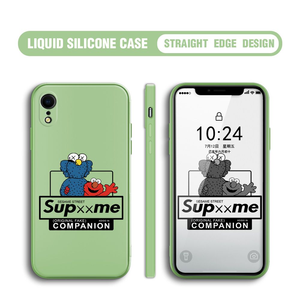 BILI for iPhone XR Back Cover Sesame Street Companion Multicolor Liquid Silicone Phone Case Soft Square Lens Protection Phone Cases