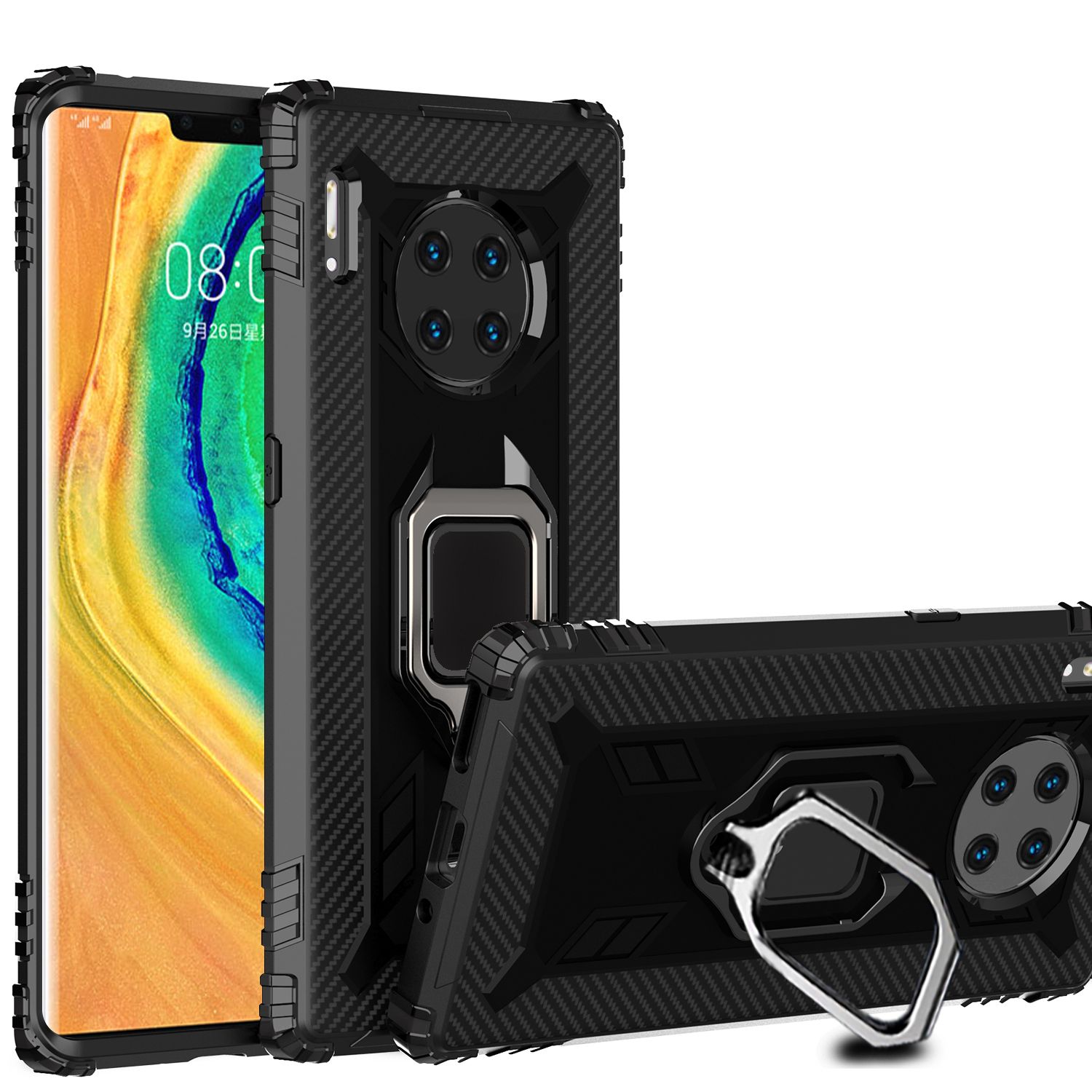 For Huawei Mate 30 Pro/Mate 30 Pro 5G Armored Carbon Fiber Lord of the Rings Anti Fall Protection Case is Suitable