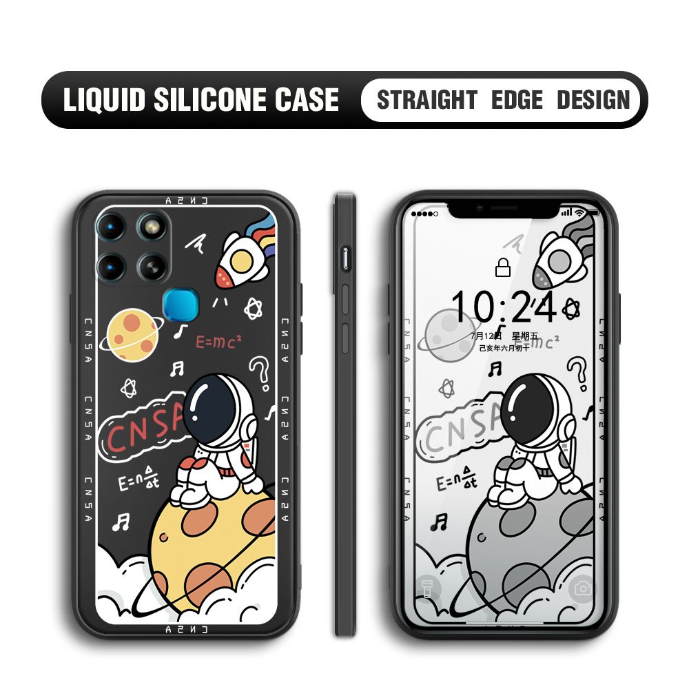BILI for Infinix Smart 6 Back Cover Little Astronaut Sit In Planet Multicolor Liquid Silicone Phone Case Soft Square Lens Protection Phone Cases