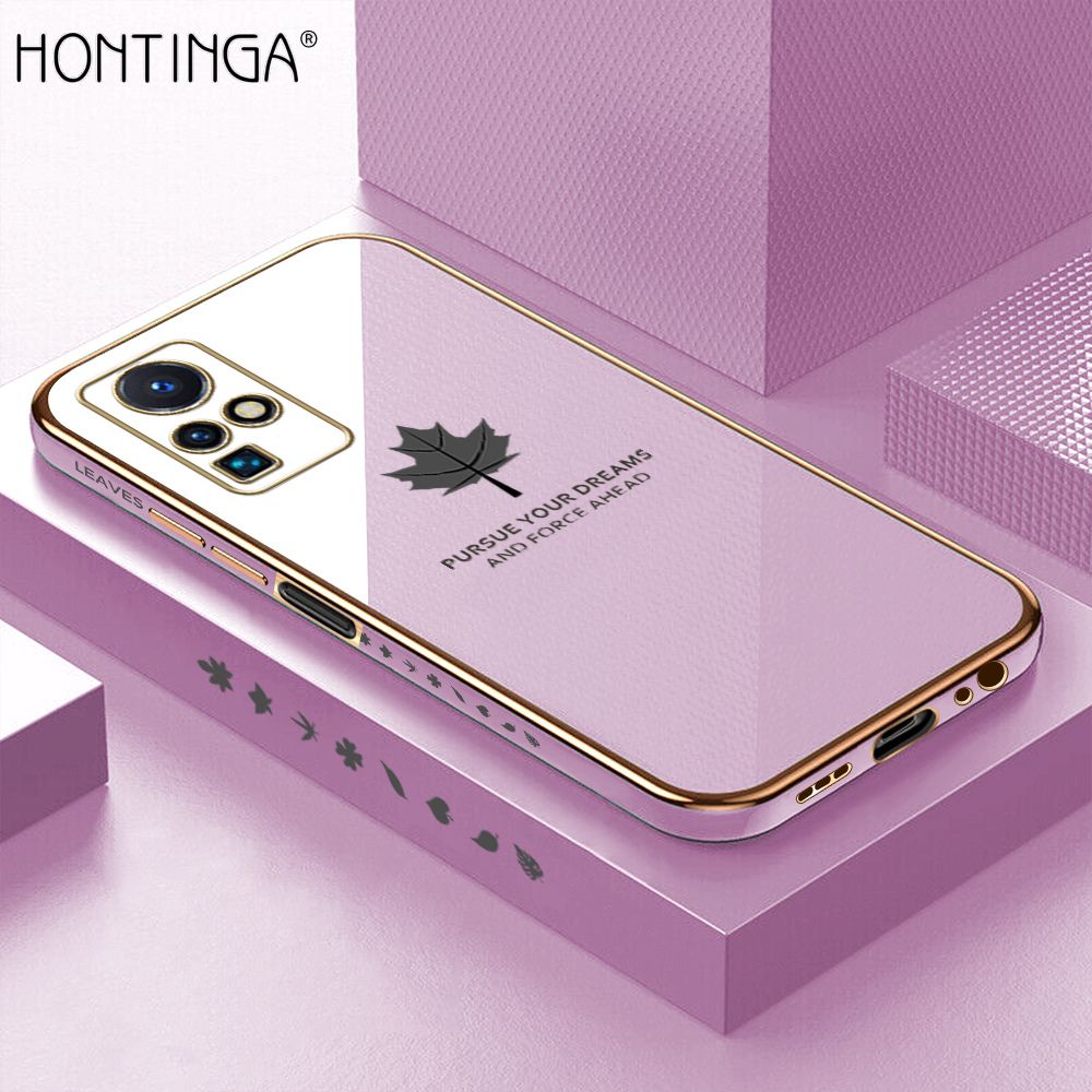 Hontinga for Infinix Zero X Neo Back Cover + Free Lanyard Luxury 6D Plating Shiny Maple leaf Phone Case Soft Silicone Square Mobile Cover