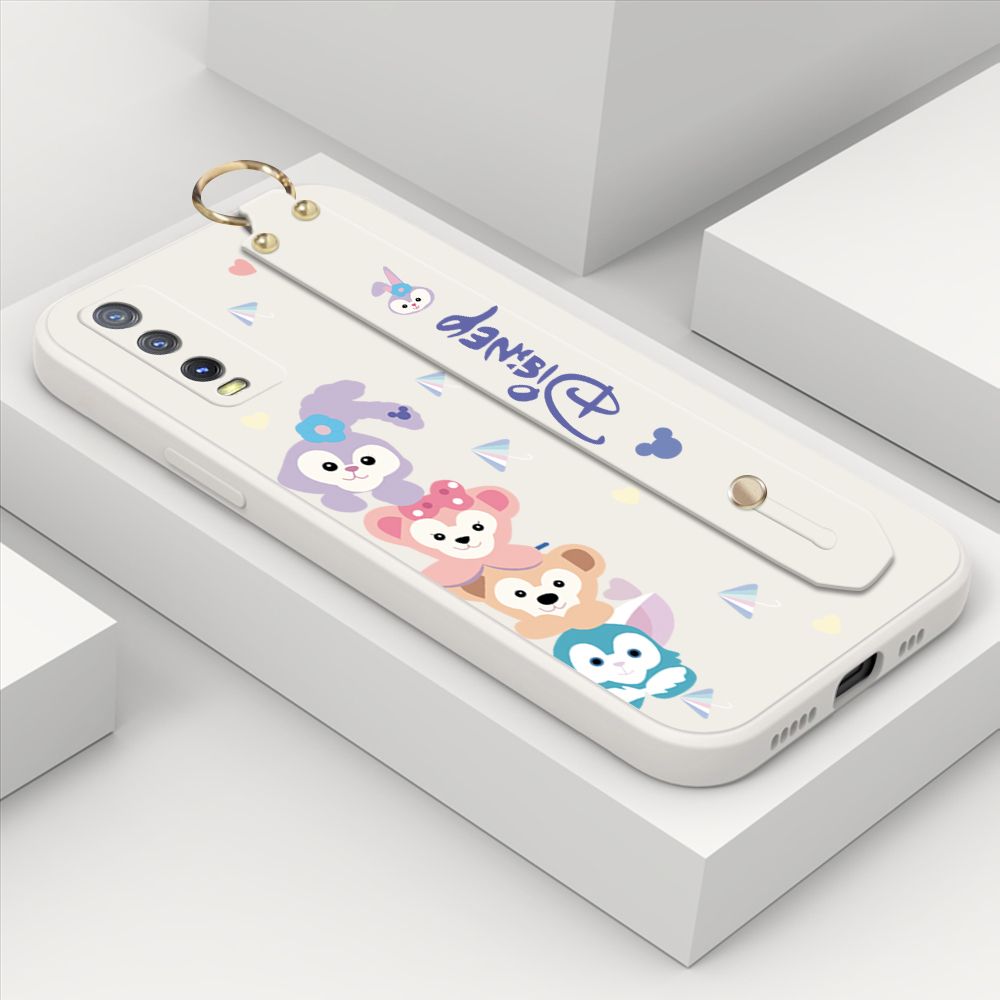 ZeroQiQi for Vivo Y20 2021 Wrist Strap Case INS Cute Style Creative Cartoon Rabbit and Fox Cover Thin Square Edge Liquid Silicone Phone Case