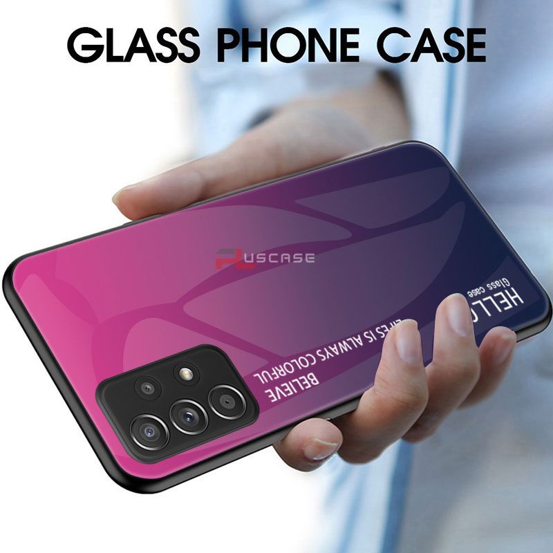 PlusCase for Samsung Galaxy A72 Case Glass Hard Gradient Painted Shockproof Phone Back Cover