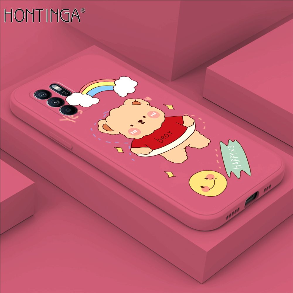 Hontinga for OPPO Reno6 Z 5G Case Lovely Cartoon Bear Phone Case Phone Case Soft Square Edge Silicone Cases Full Lens Cover Shockproof Protection Cover