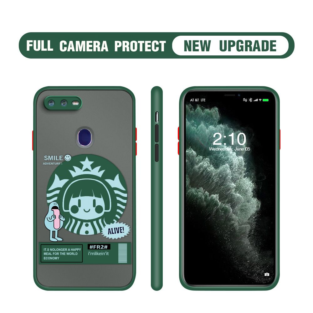 Hontinga for OPPO F9 / F9 Pro / Realme 2 Pro / U1 Case Cute Coffee Girl Camera Shockproof Protection Casing Edge Frosted Transparent Phone Cover