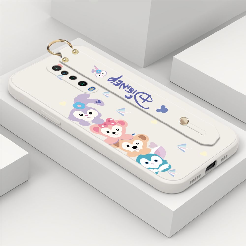 ZeroQiQi for Xiaomi Poco X2 Wrist Strap Case INS Cute Style Creative Cartoon Rabbit and Fox Cover Thin Square Edge Liquid Silicone Phone Case