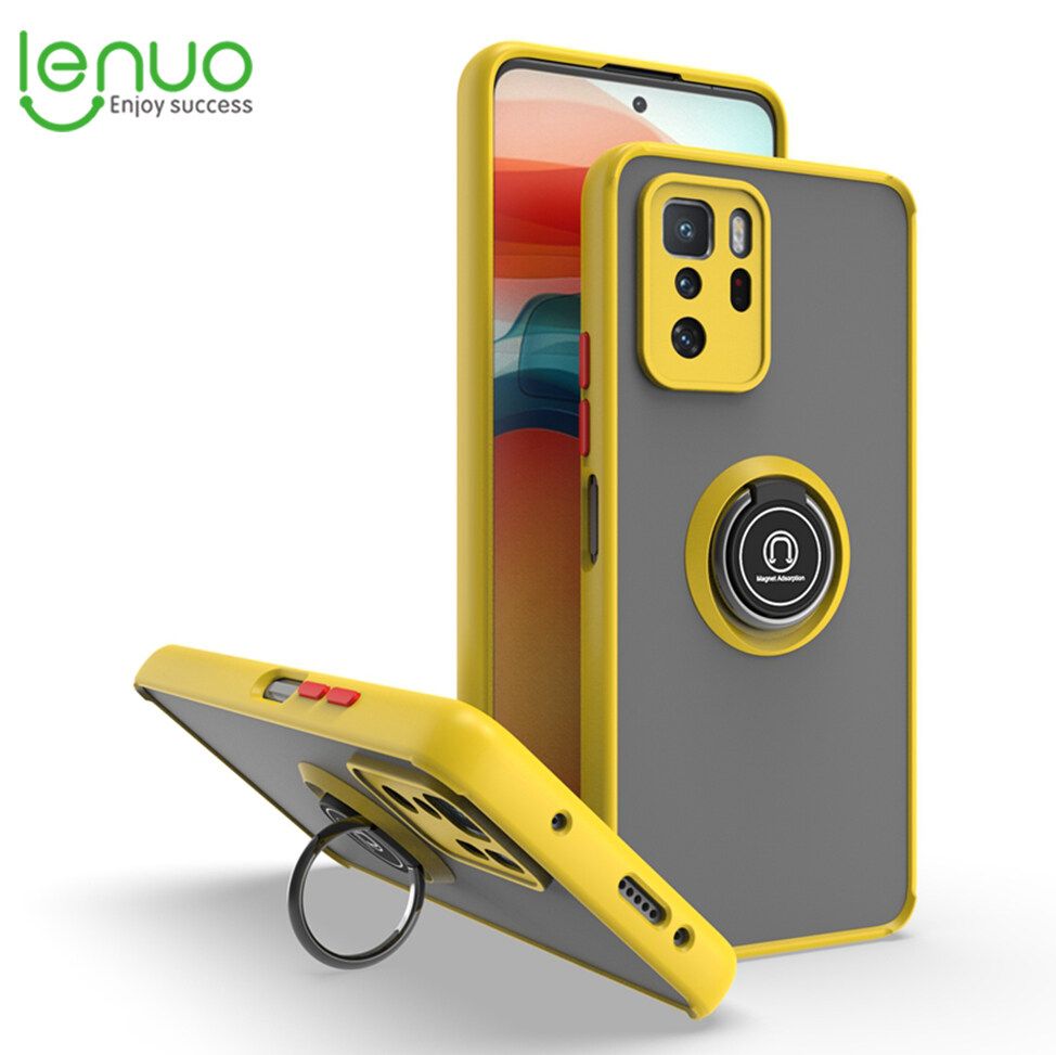 Lenuo Anti-fall Fashion Protective Phone Case For Xiaomi Poco X3 GT / Note 10 Pro 5G Casing Multifunction Car Magnetic Shockproof With Ring Stand Back Cover