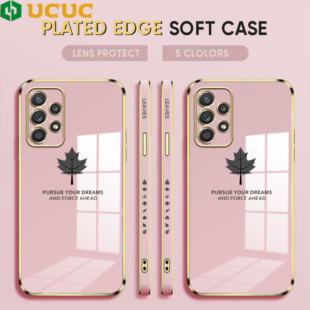 UCUC for Samsung Galaxy A52S 5G / A52 / A52 5G Back Cover + Free Lanyard Maple Leaf Luxury 6D Plating Case Side Pattern Soft Silicone Square Phone Cases