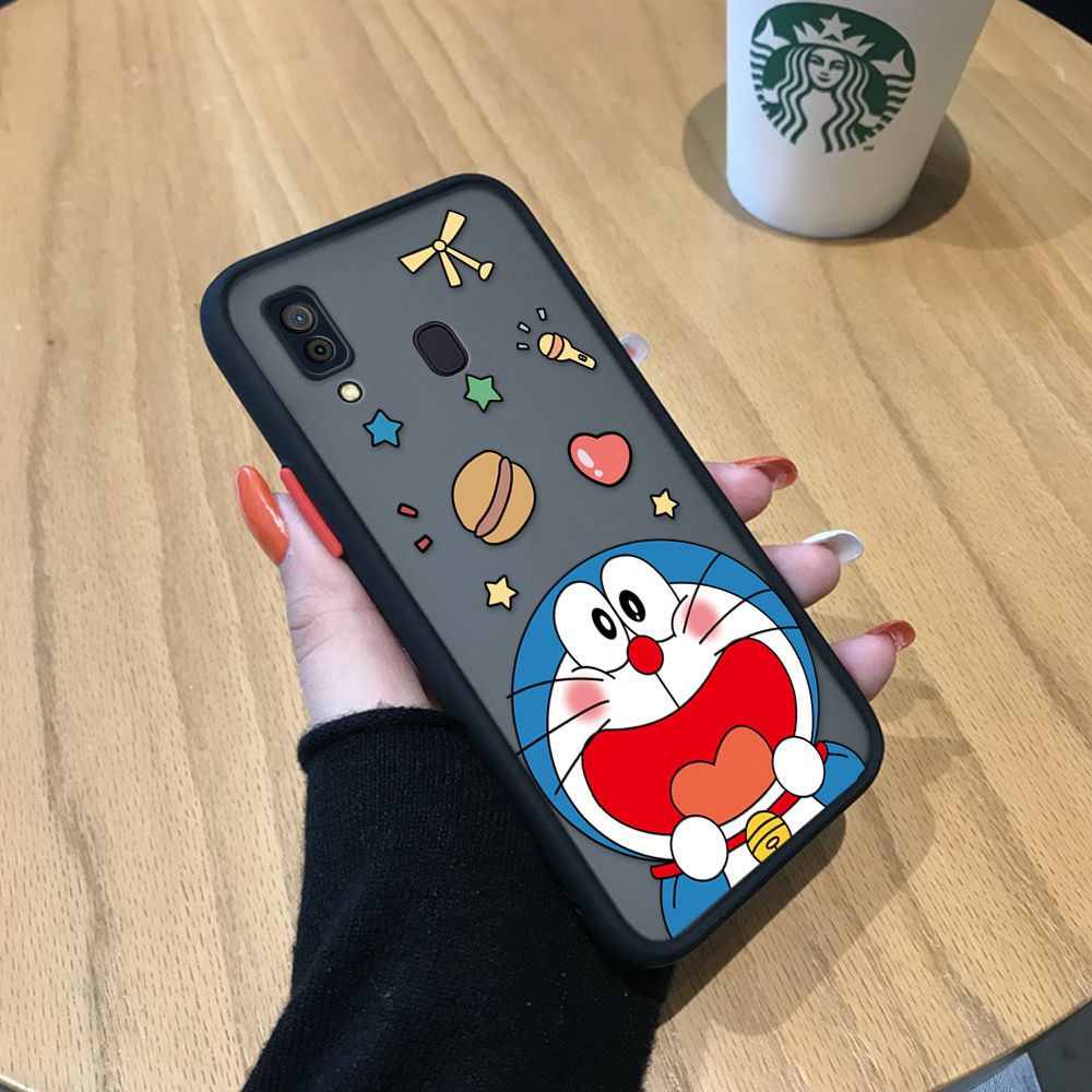 UCUC for Samsung Galaxy A20 / A30 Back Cover Laugh Doraemon Frosted Transparent Hard Phone Case Thin Shockproof Full Cover Camera Protect Case