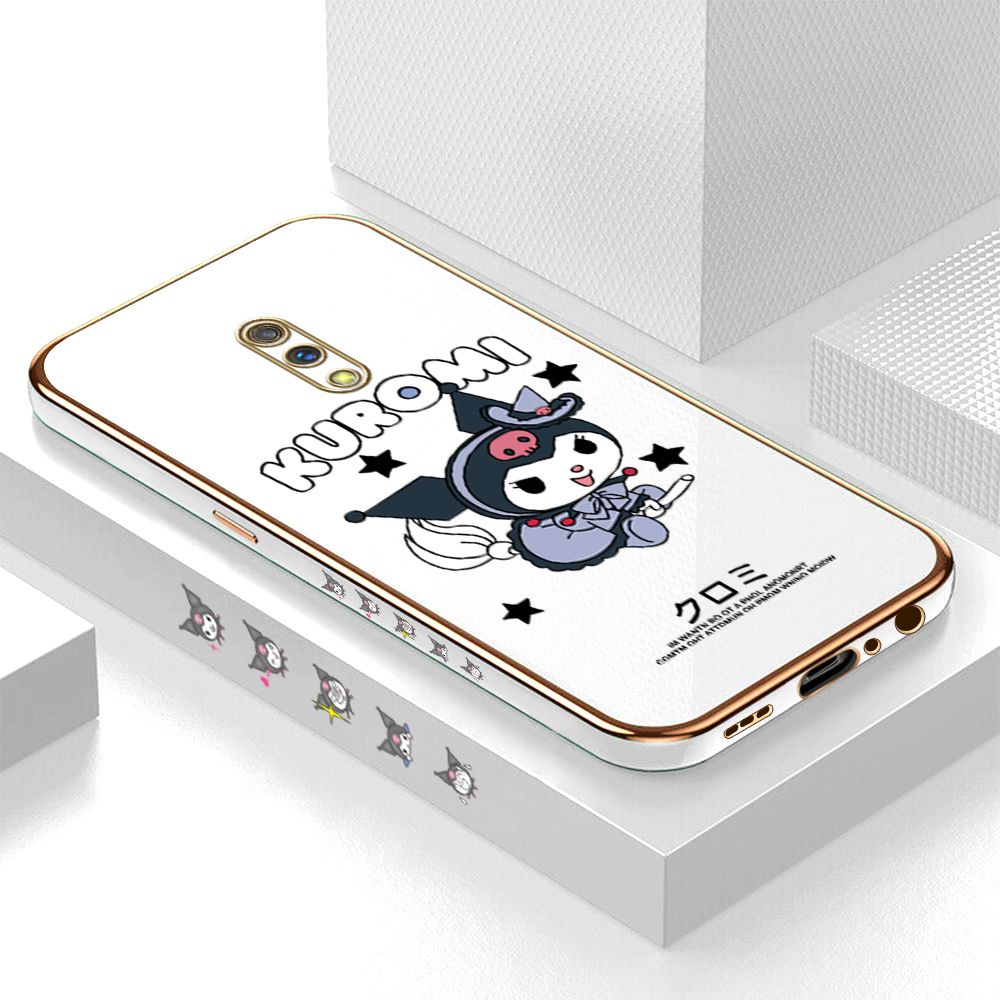 Luxury 6D Plating Case for Realme X Cartoon Little Witch Side Pattern Back Cover Soft Silicone Square Phone Cases + Free Lanyard