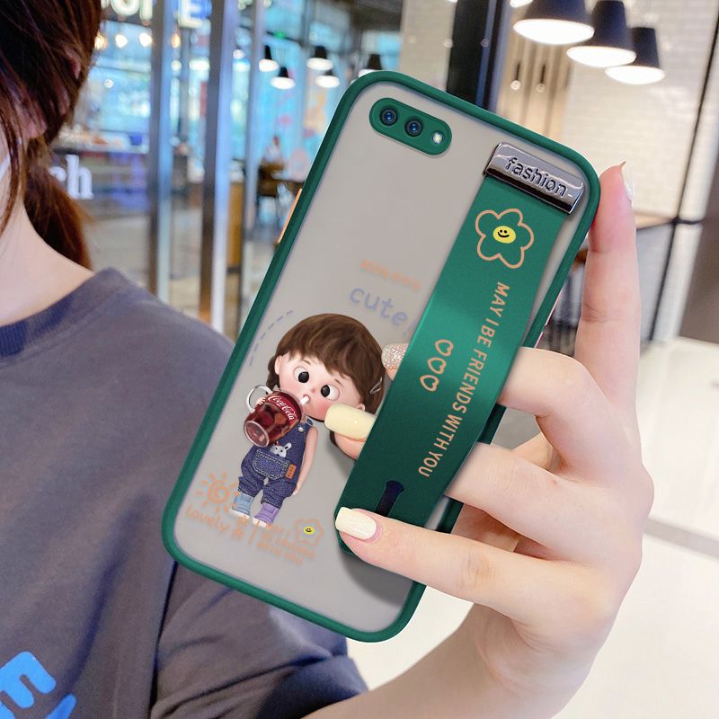 UCUC for Realme C1 Wrist Strap Case Girl Drinking Cola Wristband Printing Cover Shockproof Ultra Thin Phone Case