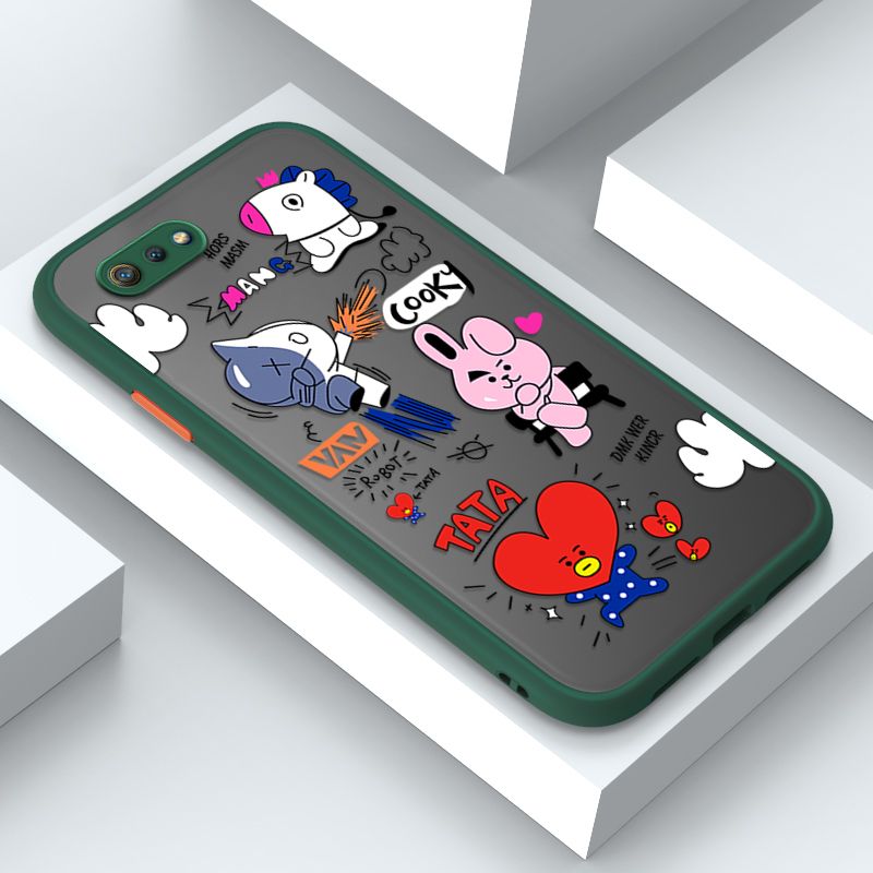 Jizetin for Realme C2 Cover BTS Animation Image Soft Edge Frosted Transparent Phone Case