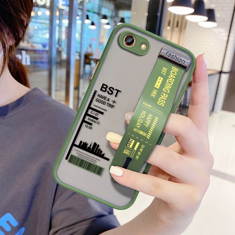 UCUC for OPPO A83 Wrist Strap Case Creative Printing City Landscape Wristband Printing Cover Shockproof Frosted Phone Case