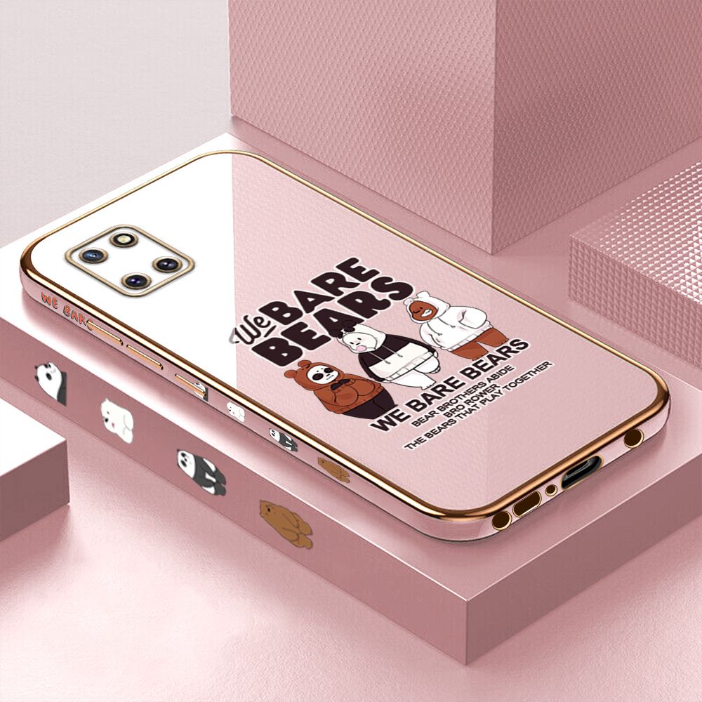 Luxury 6D Plating Case for Samsung Note 10 Lite Three Little Bears Side Pattern Back Cover Soft Silicone Square Phone Cases + Free Lanyard