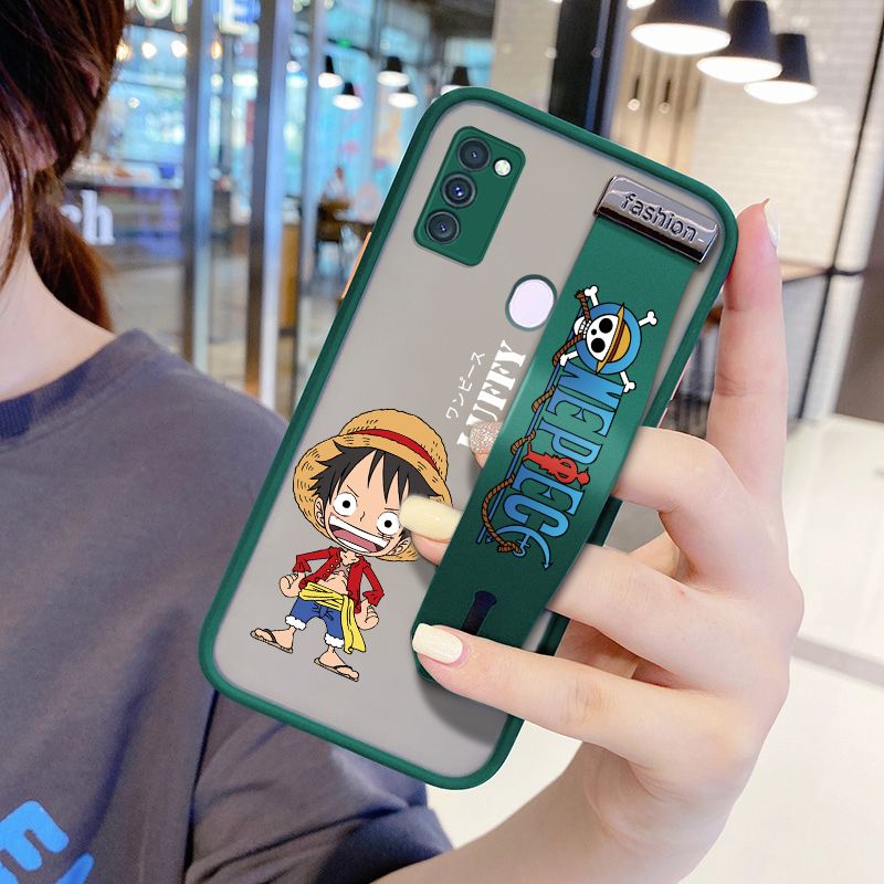 UCUC for Samsung Galaxy M30S Wrist Strap Case Anime One Piece Luffy Wristband Printing Cover Shockproof Frosted Phone Case
